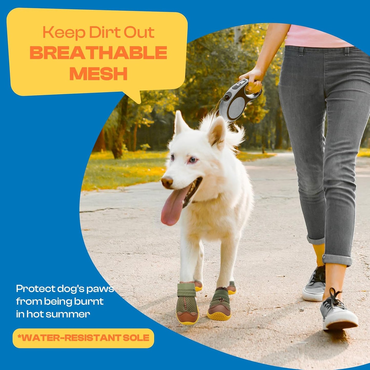 Dog Shoes for Large Dogs, Medium Dog Boots & Paw Protectors for Hardwood Floors, Outdoor Dog Booties for Hot Pavement Winter Snow Hiking, Breathable Dog Shoes with Reflective Strips Size 5