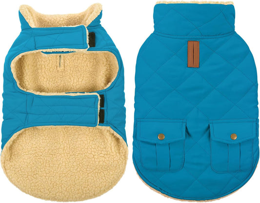 Queenmore Dog Winter Coat Warm Puffer Jacket Waterproof Plush Lining Thermal Cold Weather Vest for Small Medium Large Dogs, Windproof Easy On Pet Jacket Blue XL