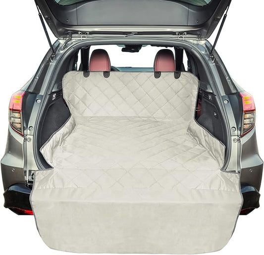F-color SUV Cargo Liner for Dogs, Water Resistant Pet Cargo Cover Dog Seat Cover Mat for SUVs Sedans Vans with Bumper Flap Protector, Non-Slip, Large Size Universal Fit, Beige
