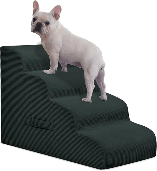Dog Stairs Steps for High Bed, 4 Steps Pet Steps for Small Dogs Non-Slip Removable Washable Cover Ramp for Indoor Outdoor Car Couch Sofa, Dark Gray