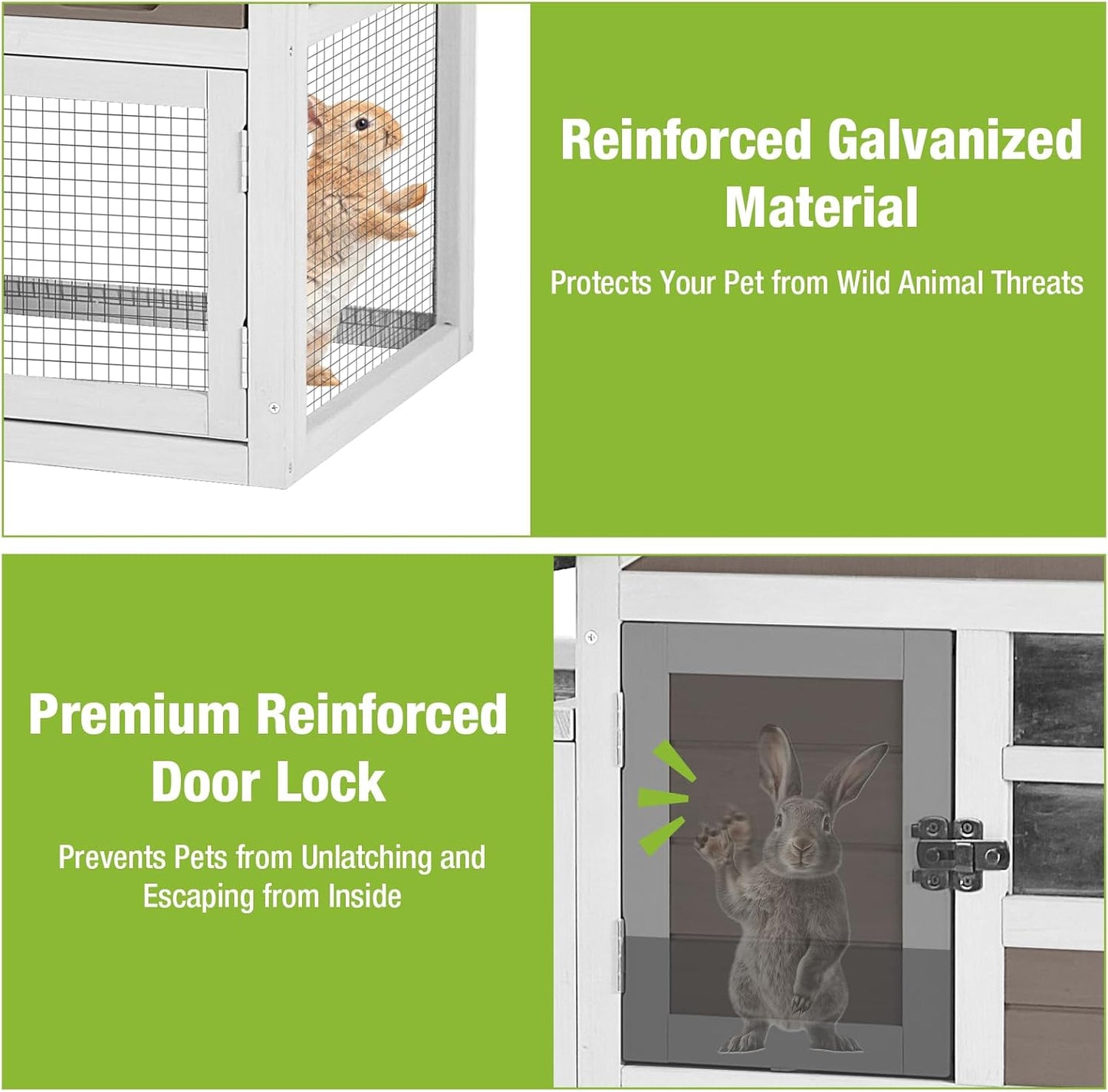 GUTINNEEN Rabbit Hutch Indoor Chicken Coop Outdoor, 51.6''L 2 Story Bunny Cage Weatherproof, Guinea Pig House with Run (Brown)