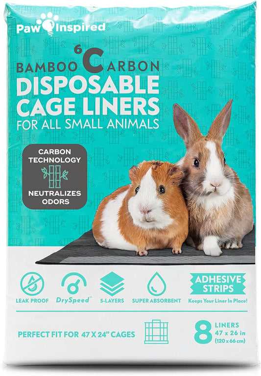Paw Inspired Disposable Guinea Pig Cage Liners | Bamboo Charcoal Odor Controlling | Super Absorbent Liners Pee Pads for Ferrets, Rabbits, Hamsters, and Small Animals (47" x 26" (Midwest), 8 Count)