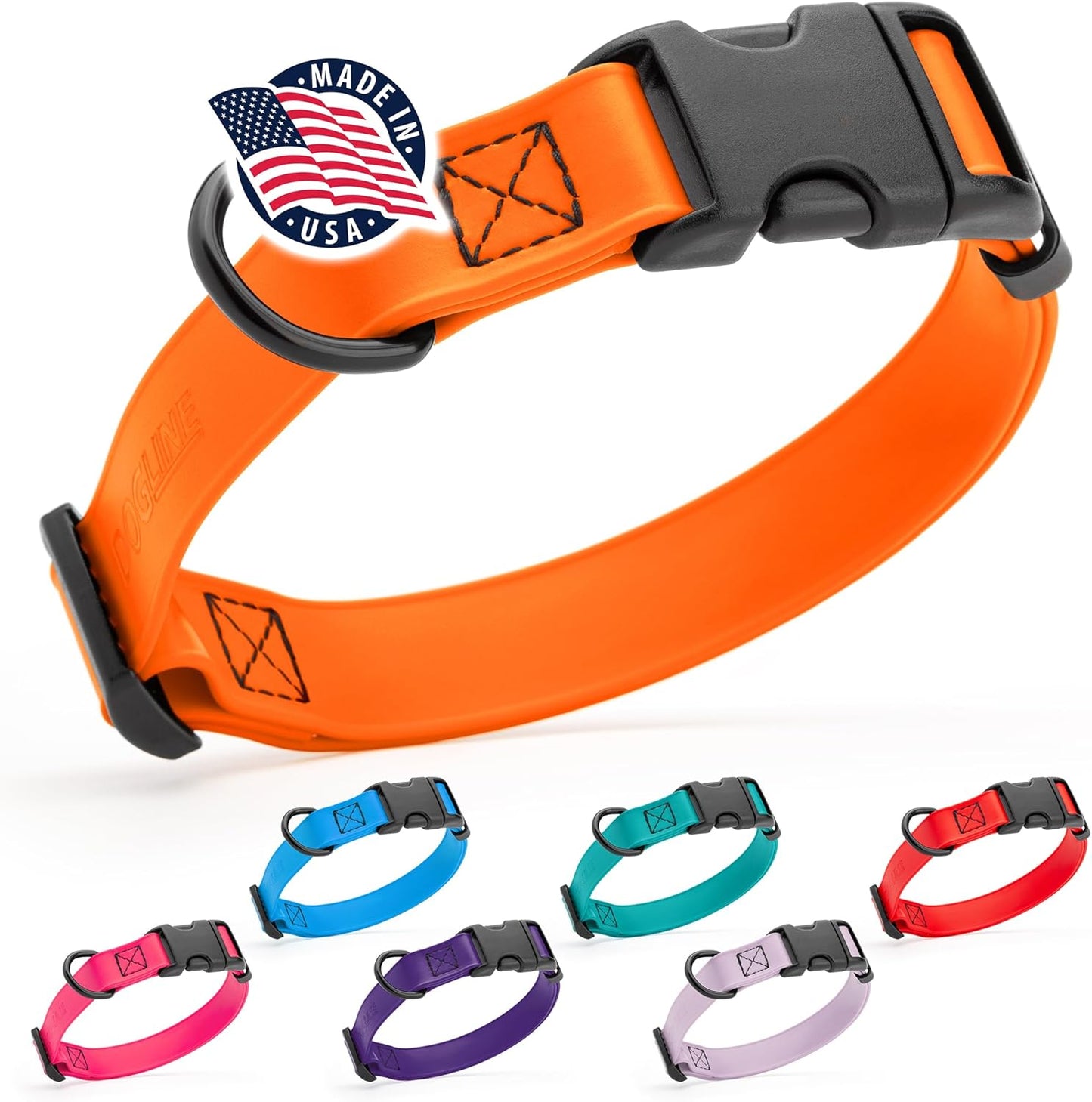 Dogline Biothane Waterproof Dog Collar with Quick Release Buckle Strong Coated Nylon Webbing with Odor- Proof for Easy Care Easy to Clean Fits Small Medium Large Dogs, Orange 5/8" W 9-14" L