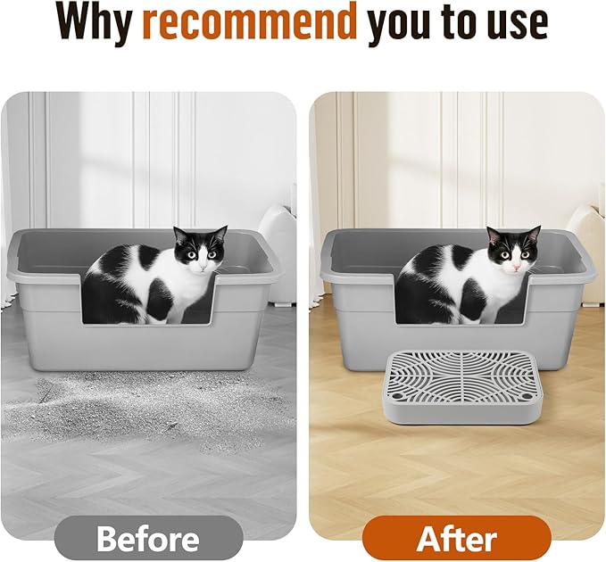 Litter Box Step, Cat Step/Ramp/Catcher with Filter Function, Easy to Clean, Filter Pedal Ideal for Kitten & Elderly Cats (Light Grey)