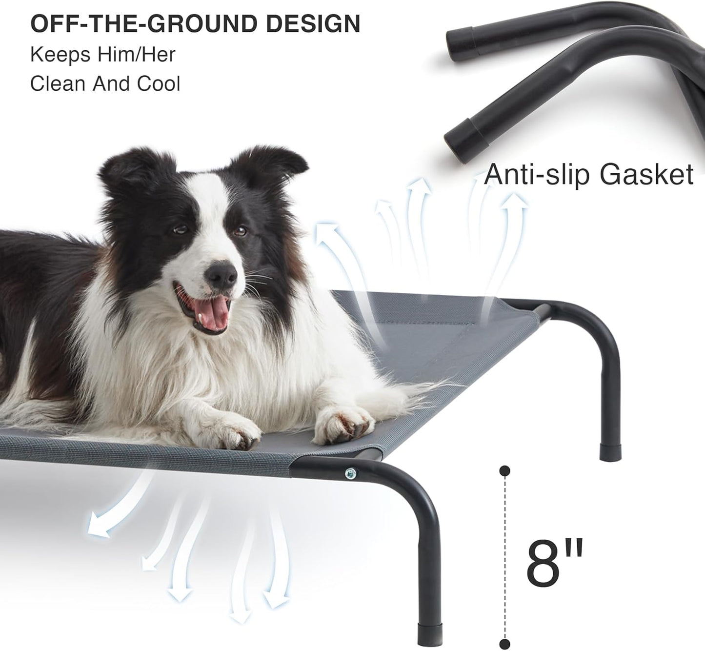 Love's cabin Elevated Cooling Dog Bed for Large Dogs, Portable Indoor & Outdoor Raised Pet Dog Cat Cot, Durable Summer Frame with Breathable Mesh, Grey, 48 inches