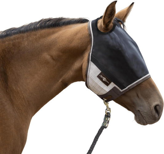 Kensington 90% UV Fly Mask Halter CatchMask UViator - Without Ears & Forelock Freedom Web Trim *Roomy Fit*- X-Large, Desert Sand