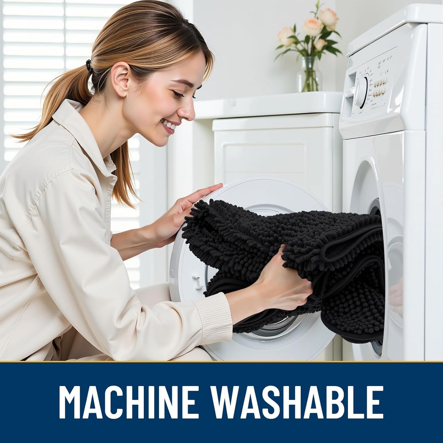 Smiry Dog Door Mat for Muddy Paws 47x32, Absorbs Moisture and Dirt Doormat, Non-Slip Washable Quick Dry Chenille Front Door Mat Indoor Entrance, Entryway Carpet for Inside Floor, Black