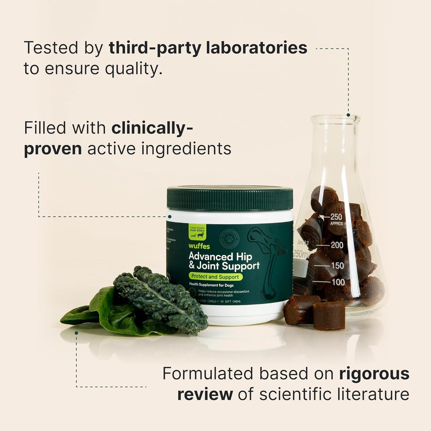 Wuffes Advanced Dog Hip and Joint Supplement with Glucosamine, Chondroitin, Omega 3, MSM, and Green Lipped Mussel, 120 Pork Flavored Chews for Small Dog Breeds