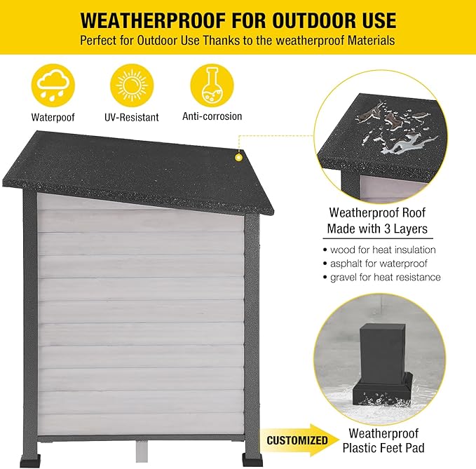 Aivituvin Large Dog House Outdoor Indoor Weatherproof Dog House for Small & Medium & Large Dogs with Unique All-Around Iron Frame＆Raised Feet（White）