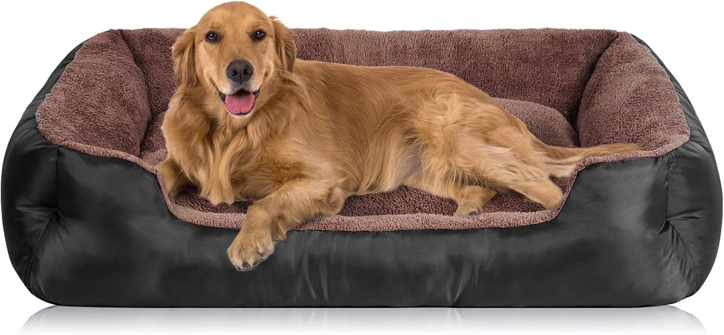 Dog Beds for Extra Large Dogs, Rectangle Washable Pet Bed with Sides, Big Dog Couch Bed with Non-Slip Bottom