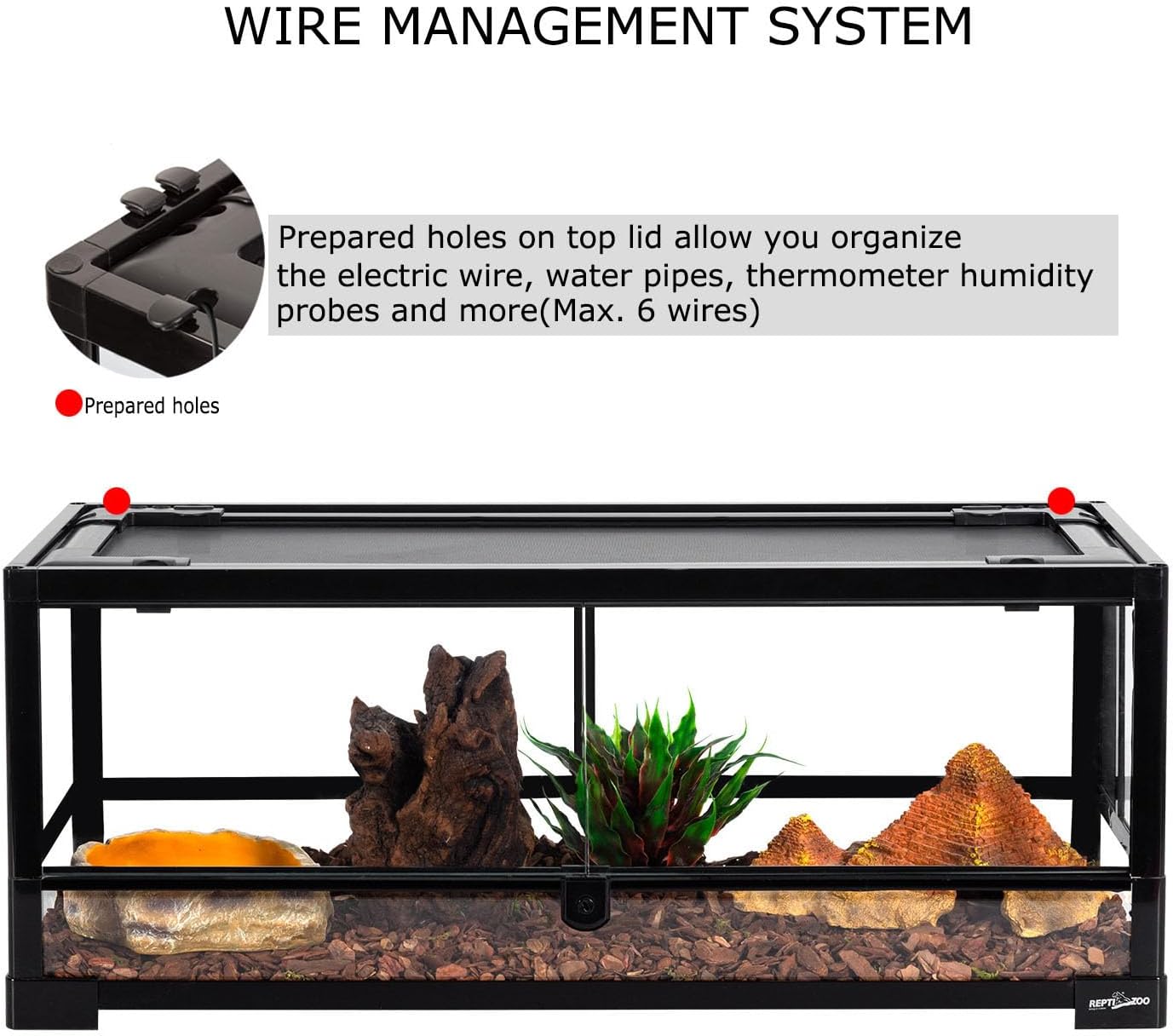 REPTI ZOO Glass Reptile Terrarium 20 Gallon, Front Opening Reptiles Tank 30" x 12"x 12" for Reptile Pets Gecko Lizard Snake, Top Screen Ventilation Escape Proof Lid