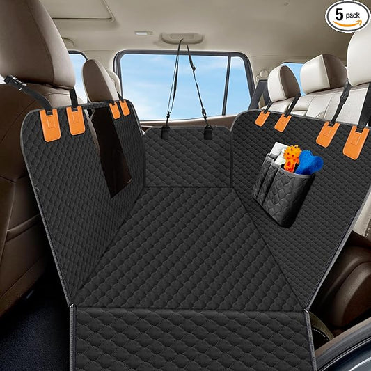 Dog Car Seat Cover for Back Seat, Waterproof Protector with Side Flaps, Scratchproof Hammock, Non-Slip Bottom for Cars/Trucks/SUVs (Black+Grey)