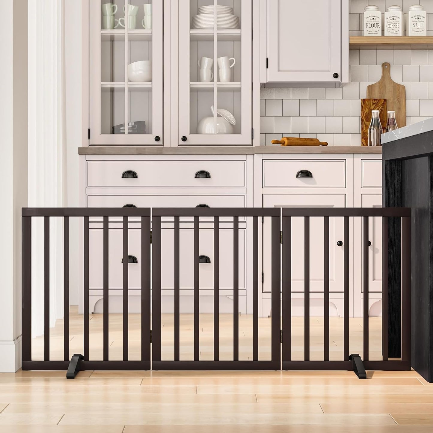 Dog Gates for Doorways Stair House Freestanding Pet Gates for Dogs Wooden Dog Gate with Support Feet Indoor Fence