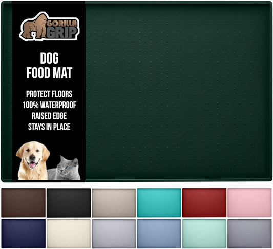 GORILLA GRIP 100% Waterproof Raised Edge BPA Free Silicone Pet Feeding Mat, Dog Cat Food Mats Contain Spills Protects Floors, Placemats for Cats and Dogs Water Bowl, Pets Accessories 32x24 Green