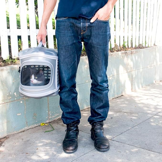 Pet Magasin Hard Cover Collapsible Cat Carrier - Pet Travel Kennel with Top-Load & Foldable Feature for Cats, Small Dogs Puppies & Rabbits