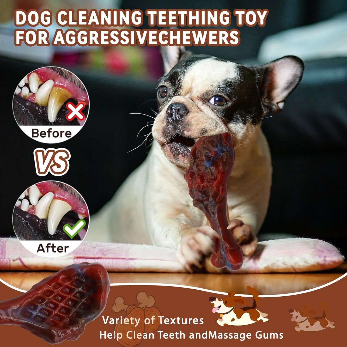 Dog Chew Toys for Aggressive Chewers, Indestructible Dog Toy for for Medium/Large Breed, Tough Nylon Teething Bone Toy to Keep Them Busy,Bacon and Real Beef Flavor (Beef Flavor, 1 Pack)