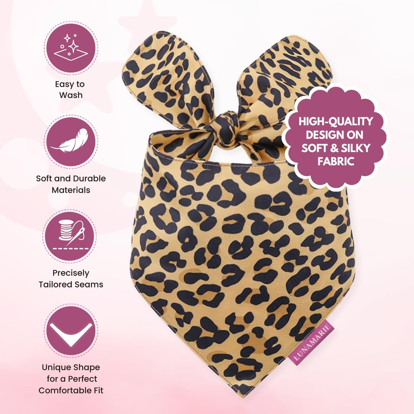 LunaMarie - Luxury Dog Bandanas - Cute Leopard Designs | Premium & Soft Poly Fabric | 100% Handmade Adjustable Shape Animal Print Pet Scarfs Small, Medium, Large (Leopard, Small)