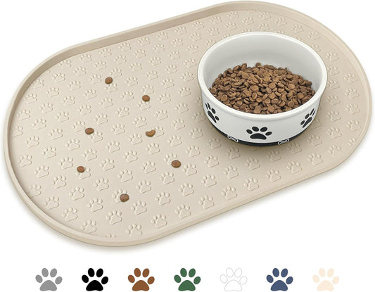 KPWACD Pet Placemat for Dog and Cat, Anti-Slip Waterproof Dogs Feeding Bowl Mat Prevent Food and Water Overflow, Silicone Puppy Dish Mats Suitable for Small Medium Big Pets, Beige, 24" * 16"