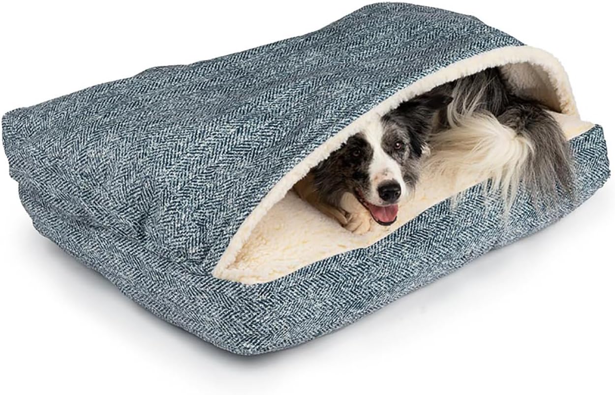 Snoozer Pet Products Luxury Rectangle Cozy Cave Dog Bed with Microsuede, Showdog Collection, Medium, Palmer Indigo