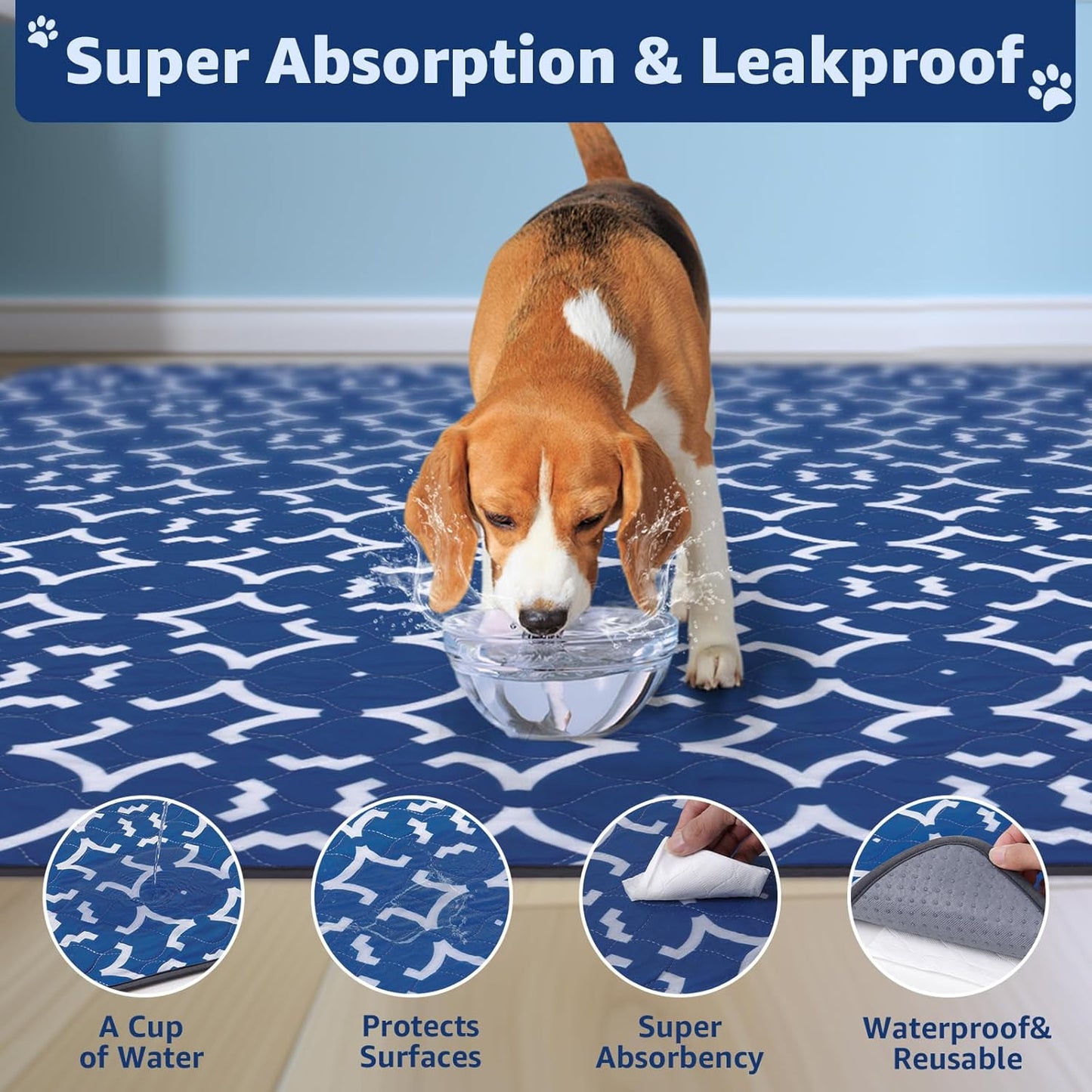 LOOBANI Washable Pee Pads for Dogs 31"x 36": 2 Pack Super Absorbent Reusable Puppy Pads Leakproof Whelping Pad Dog Playpen Mat, Waterproof Non-Slip Dog Training Pads for Floor, Crate, Potty