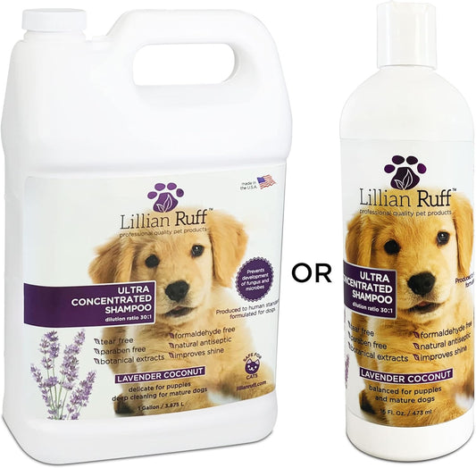 Lillian Ruff High Concentrate Professional Grooming Shampoo for Dogs with Hydrating Essential Oils – 30:1 Concentration for Bathing System - Clean, Condition, & Deodorize Dry Sensitive Skin (Gallon)