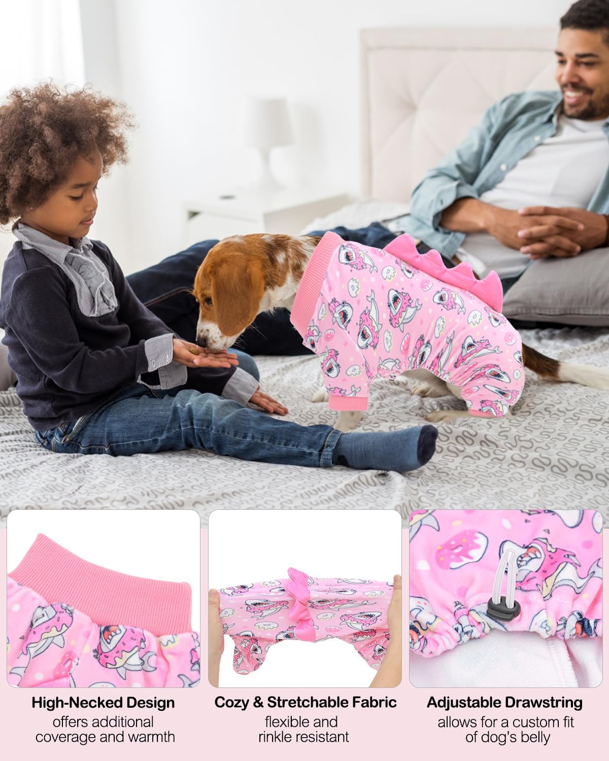 CuteBone Dinosaur Costume Dog Pajamas, Stretchy Spandex Crystal Velvet Sleepwear Coat for Small Dogs, Soft & Warm Pet Outfit Clothes for Cold Weather, Cozy Pullover Design COSP09L