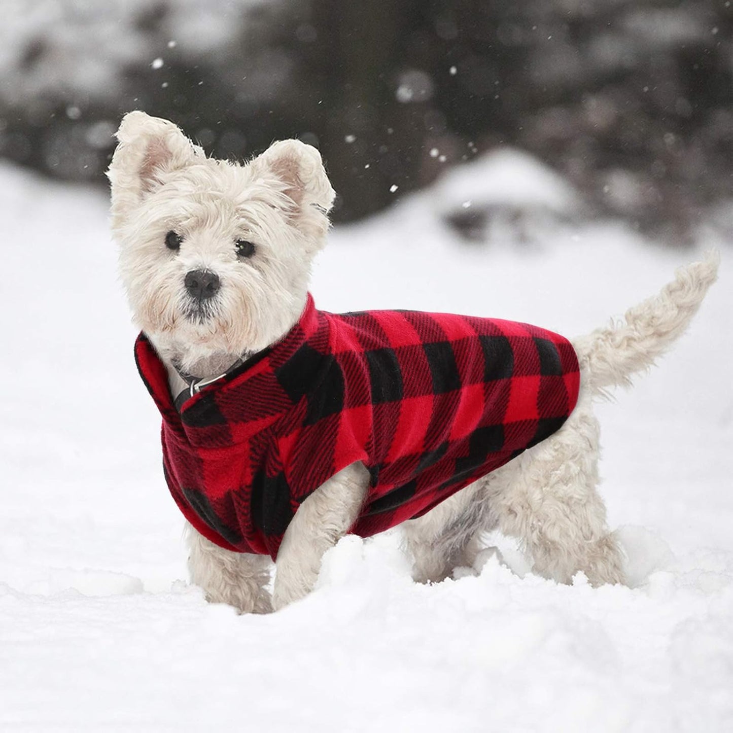 Kuoser Dog Fleece Vest,Warm Plaid Dog Sweater with Leash Hole,Soft Turtleneck Winter Pet Jacket Dogs Coat Pullover Clothes for Small Medium Dogs Cats,Spring Fall Cold Weather Christmas Outfit,Red S