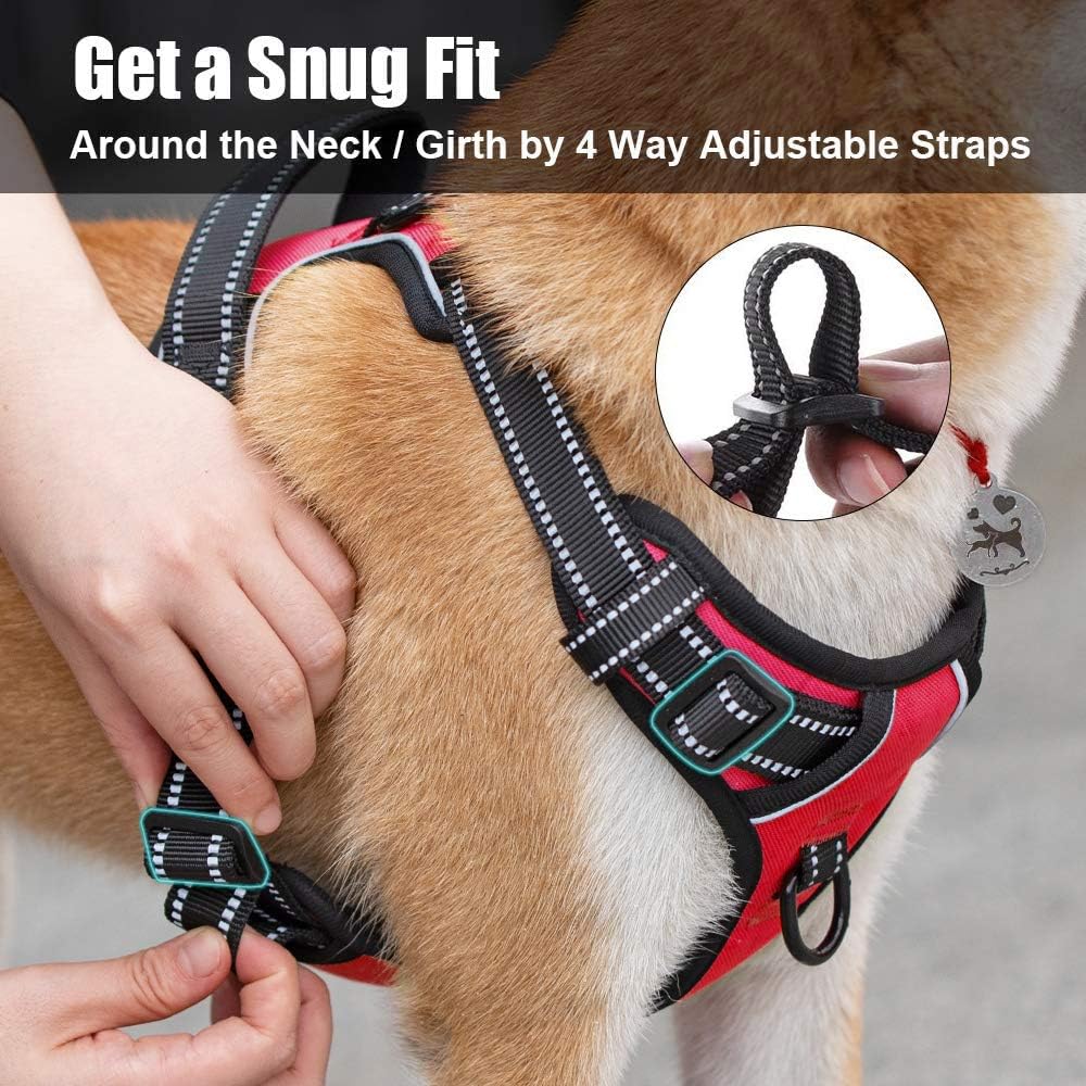 PoyPet No Pull Dog Harness, Reflective Comfortable Vest Harness with Front & Back 2 Leash Attachments and Easy Control Handle Adjustable Soft Padded Pet Vest for Small to Large Dogs (Red,S)