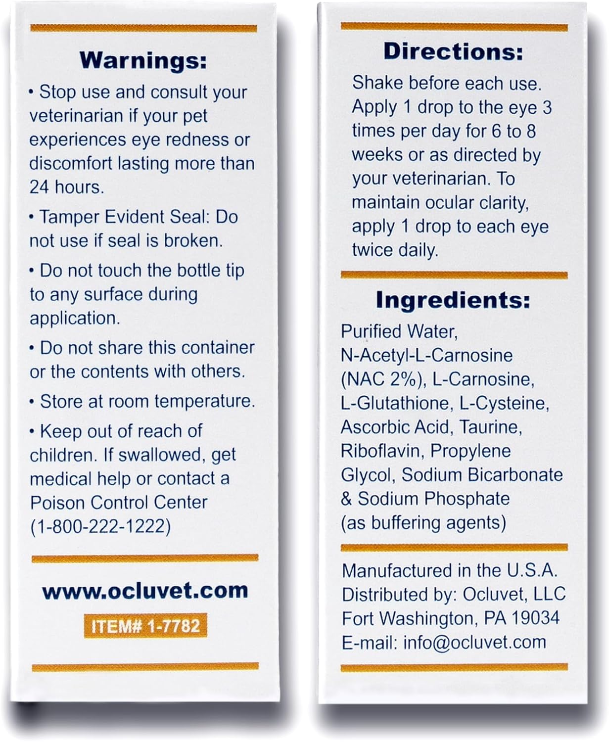 Eye Drops for Pets | Clinically Studied Antioxidants for Pets with Cataracts | Made in The USA | Includes 2% N-Acetyl-L-Carnosine (NAC) | 16mL