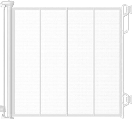 Reinforced Retractable Baby Gate or Mesh Dog Gate,Easy to Use for Stairs, Doorways, Hallways, Indoor, Outdoor, Wide Pet Gate 33.5" Tall, Extends to 45" Wide, White