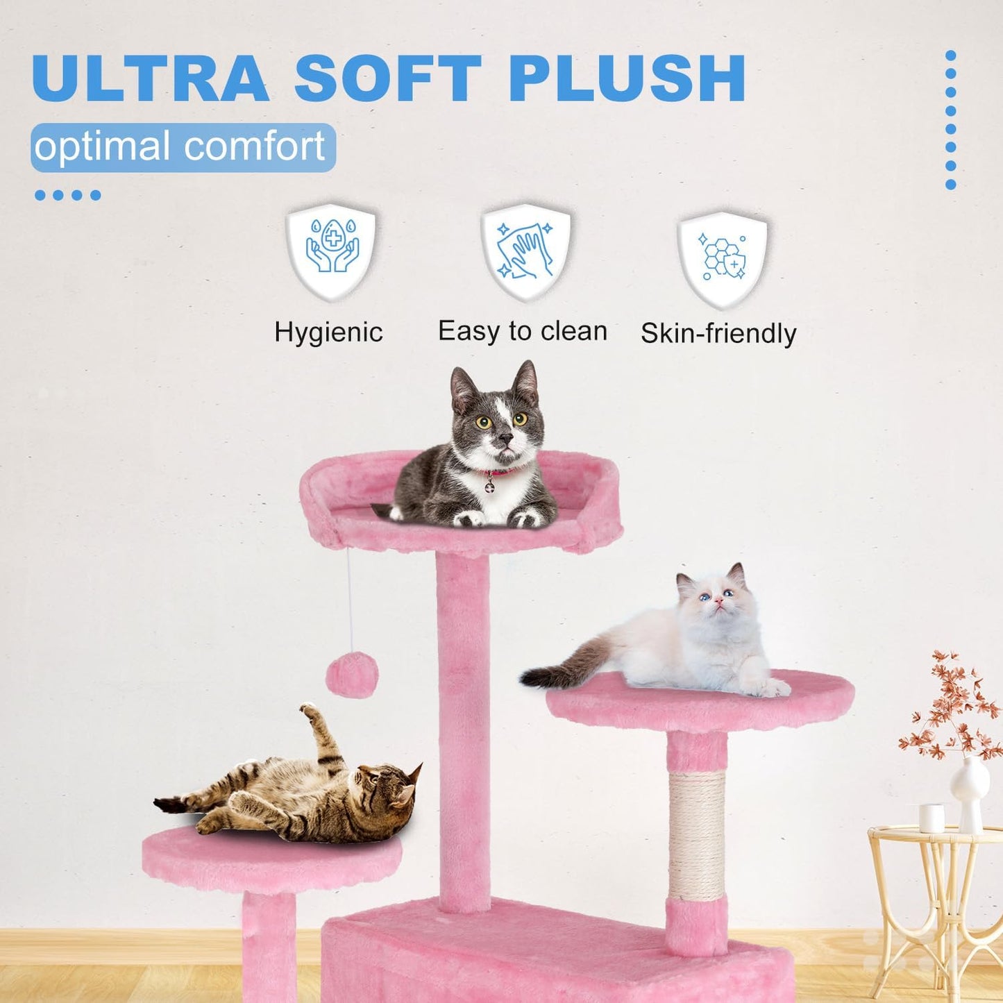 FDW Cat Tree 54in Cat Tower Multi-Level Durable Cat Scratching Post & Cozy Fun Cat Jumping Platform Space Saving Cat Condo Pet Play House for Indoor Cats,Pink