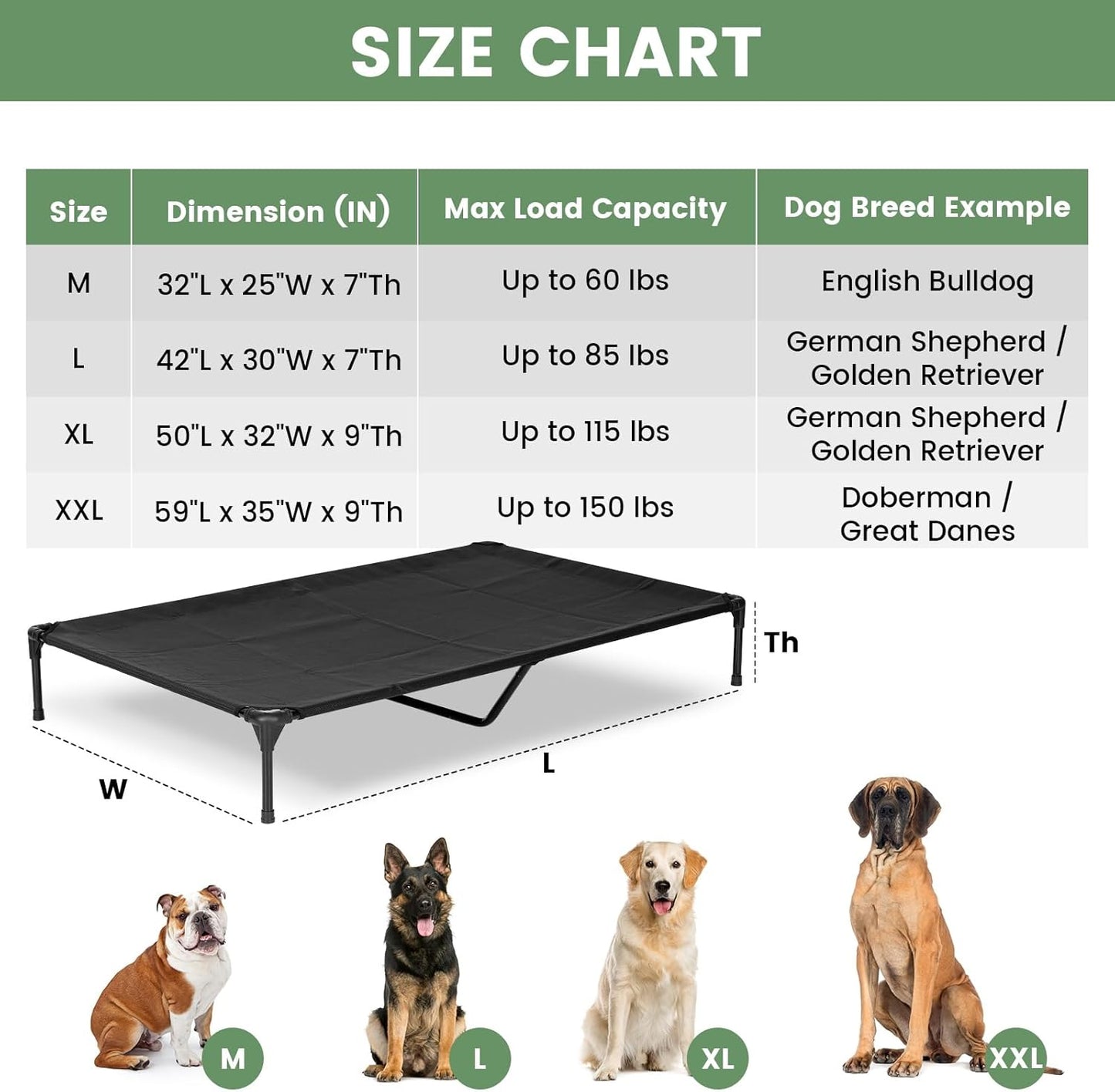 Elevated Dog Bed for Outdoor, Large Raised Dog Cot with Washable Mesh, Cooling Pet Cot Chew Proof for Outside Camping, 42"x30" Brown