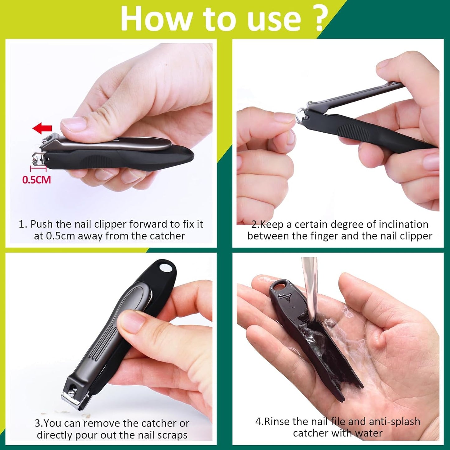 GLAMFIELDS Nail Clipper with Catcher, No Splash Fingernail Toenail Clipper Stainless Steel Nail Cutter Nail Trimmer, Good Gift for Men and Women MF-Large/Small （2Pack)