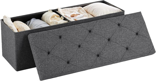 Sweetcrispy Foldable Storage Ottoman 43in, Storage Chest, Large Ottoman Bench Foot Rest Stool with Padded Seat for Entryway Living Room, Bedroom,Load 350lbs, Modern Grey
