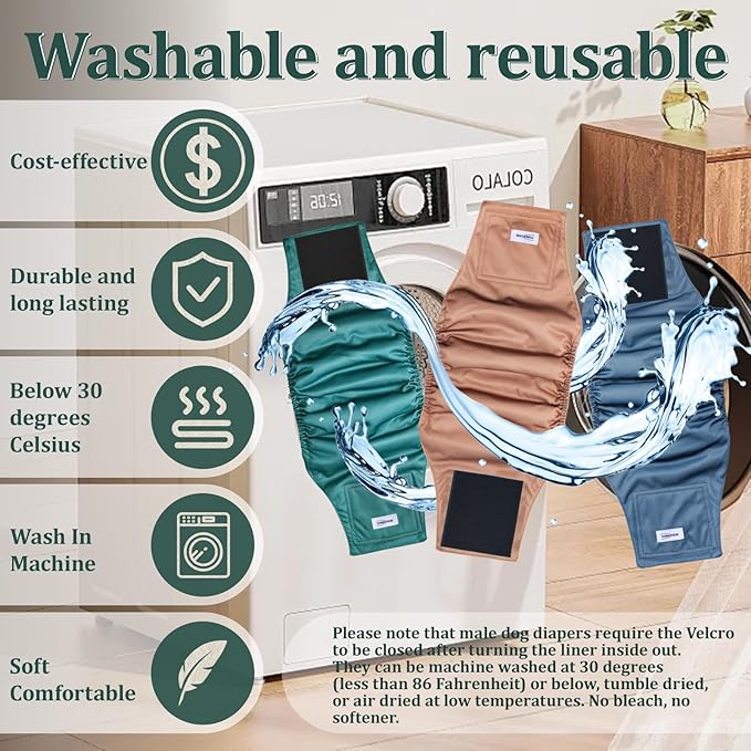 Reusable Dog Diapers Male, Premium Washable Belly Bands for Male Dogs Large, Pack of 5, High Absorbing Male Dog Wraps for Doggie & Puppy in Incontinence or Excitable Urination and Training(L)