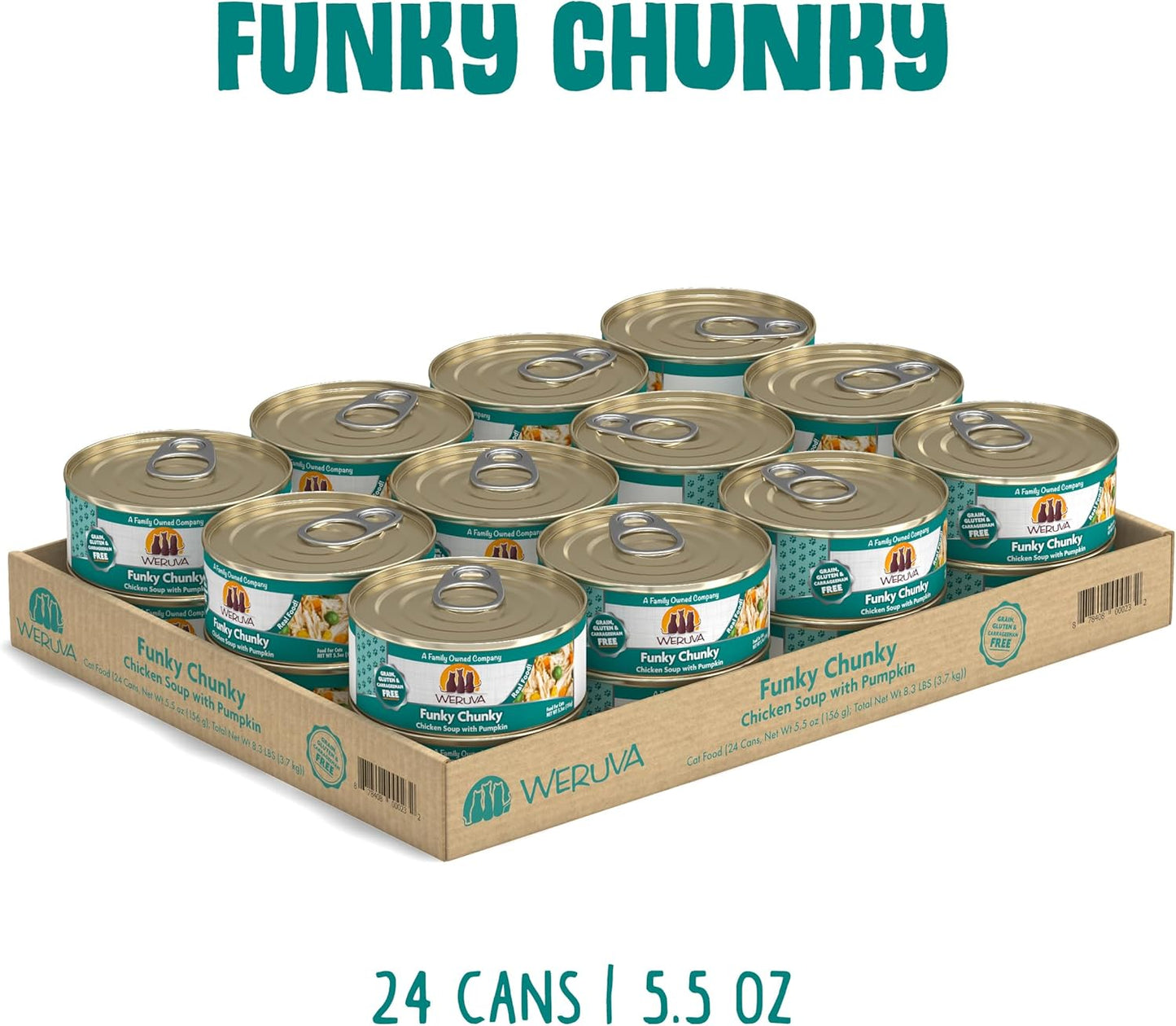 Weruva Classic Cat Food, Funky Chunky Chicken Soup with Pumpkin in Chicken Soup, 5.5oz Can (Pack of 24)