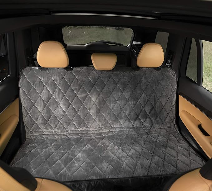 Plush Paws Products Velvet Rear Car Seat Protector w/o Hammock | Washable & Waterproof Back Seat Dog Cover for Car, Truck, & SUV | Nonslip, Tear Resistant Pet Seat Cover | Regular London Grey