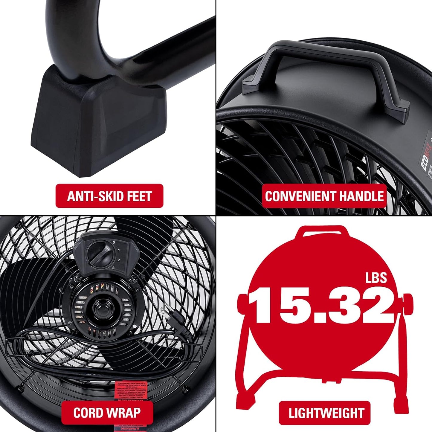 16 Inch High Velocity Industrial Fan Portable Heavy Duty Drum Metal Shop Fan with 3-Speed 360° Tilting, Floor Fans for Warehouse Workshop Garage, ETL Listed, EMF101618D