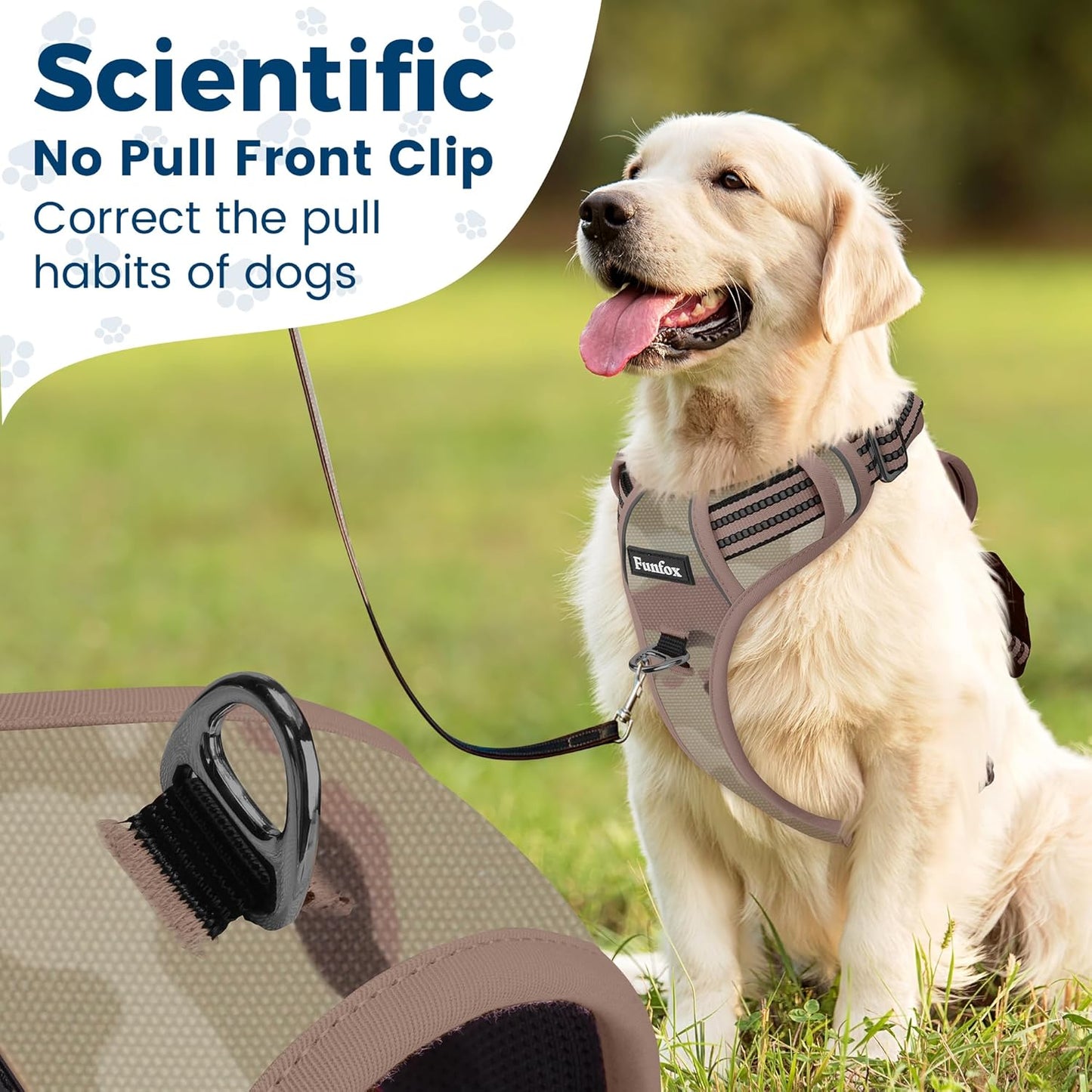 Funfox Dog Harness No Pull, Adjustable Pet Vest Harness, Super Soft Material with Vertical Handle Easy Control, Reflective Night Walking, 2 Leash Clips for Small Sized Dogs, Camo Brown, S