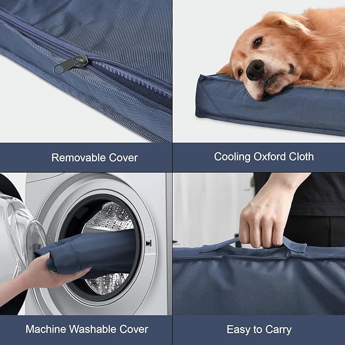 Outdoor Dog Bed for Small Dogs, Waterproof Dog Crate Bed for Small Dogs, Orthopedic Egg Crate Foam Puppy Beds with Washable and Removable Oxford Cover, Navy