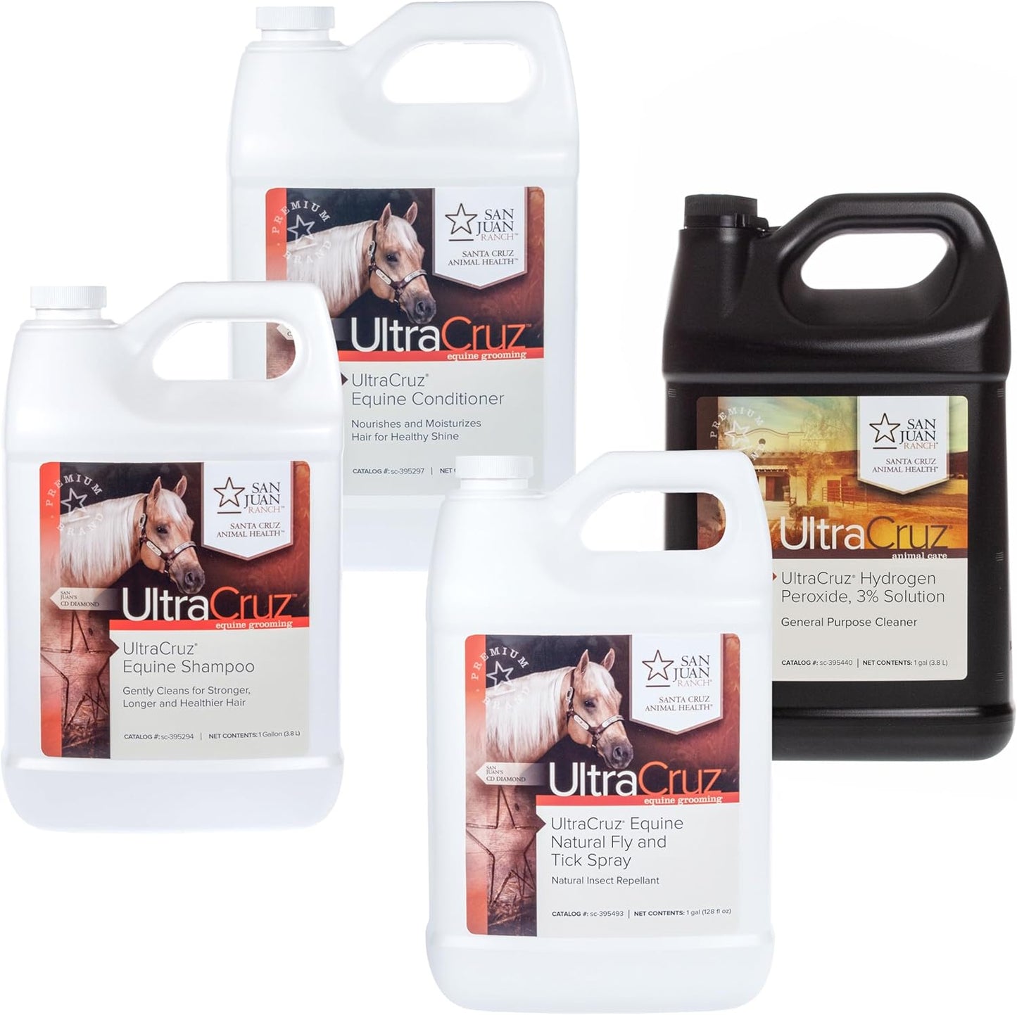 UltraCruz® Equine Shampoo, Conditioner, Hydrogen Peroxide, Fly & Tick Spray, 1 Gallon Each