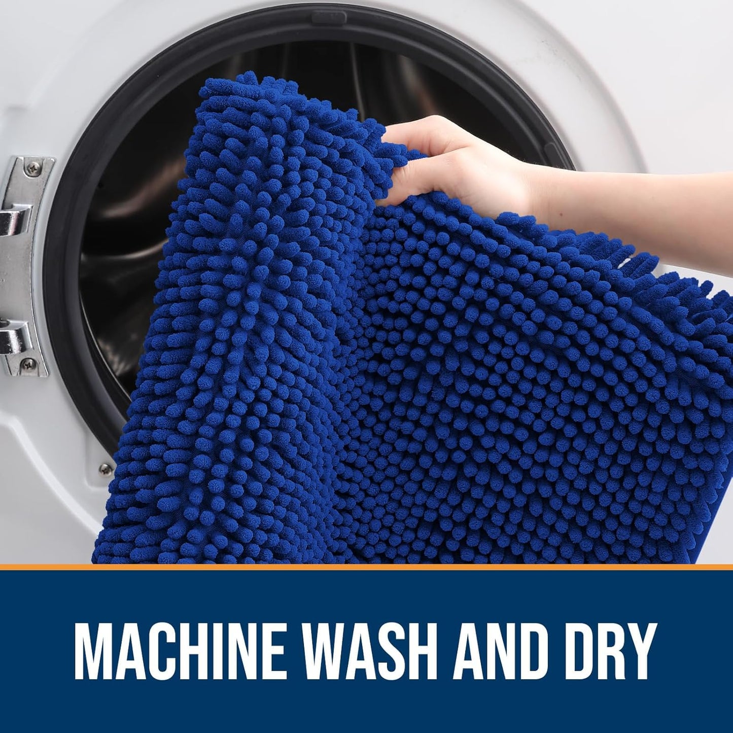 OLANLY Dog Door Mat for Muddy Paws 54x24, Absorbs Moisture and Dirt, Absorbent Non-Slip Washable Doormat, Quick Dry Chenille Mud Mat for Dogs, Entry Indoor Entryway Carpet for Inside Floor, Royal Blue