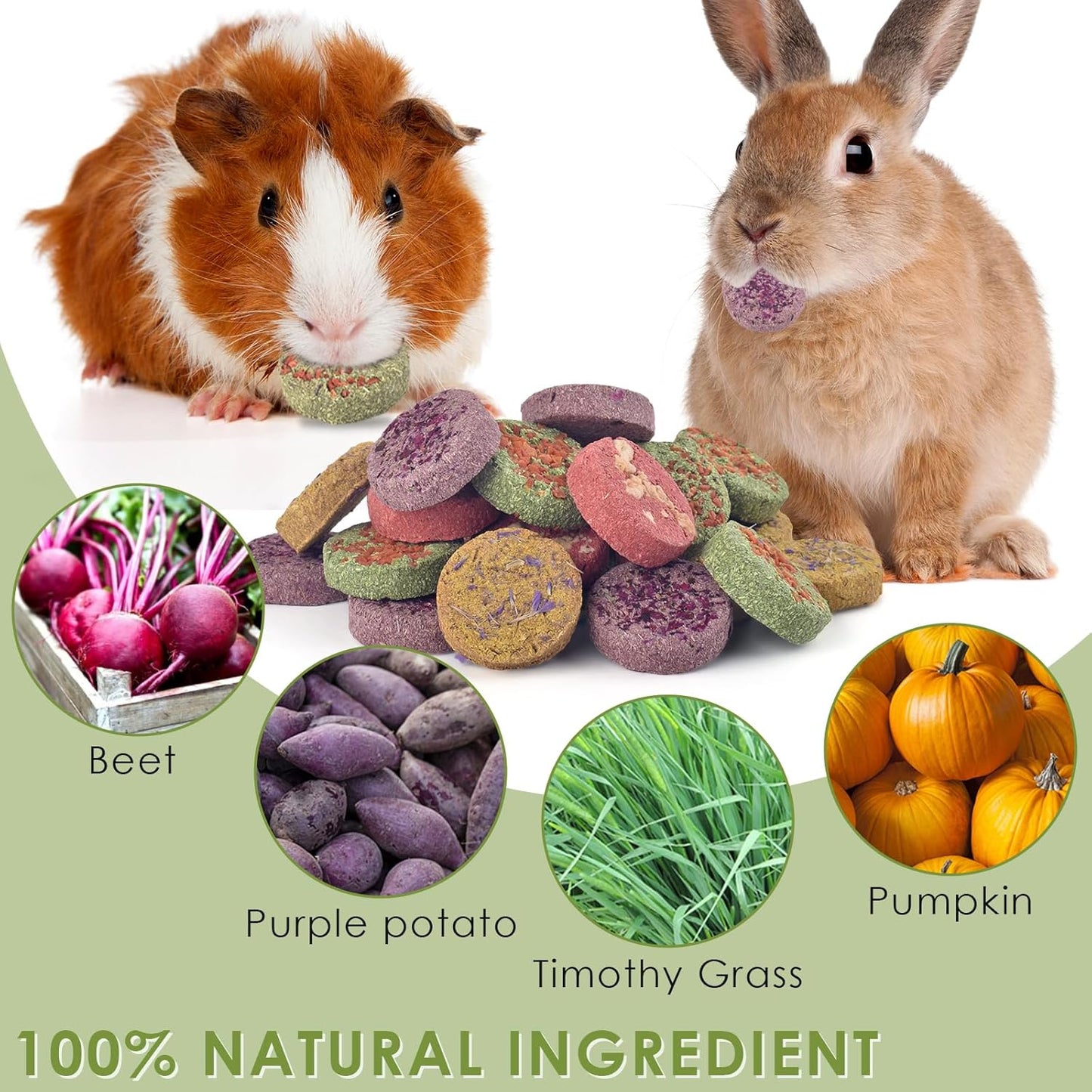 ERKOON 24Pcs Bunny Chew Toys, Small Animal Molar Toys Timothy Grass Beet Sweet Potato Pumpkin Cake Treats for Guinea Pig Hamster Bunny Chinchilla Gerbil, 100% Natural Rabbit Chews and Treats