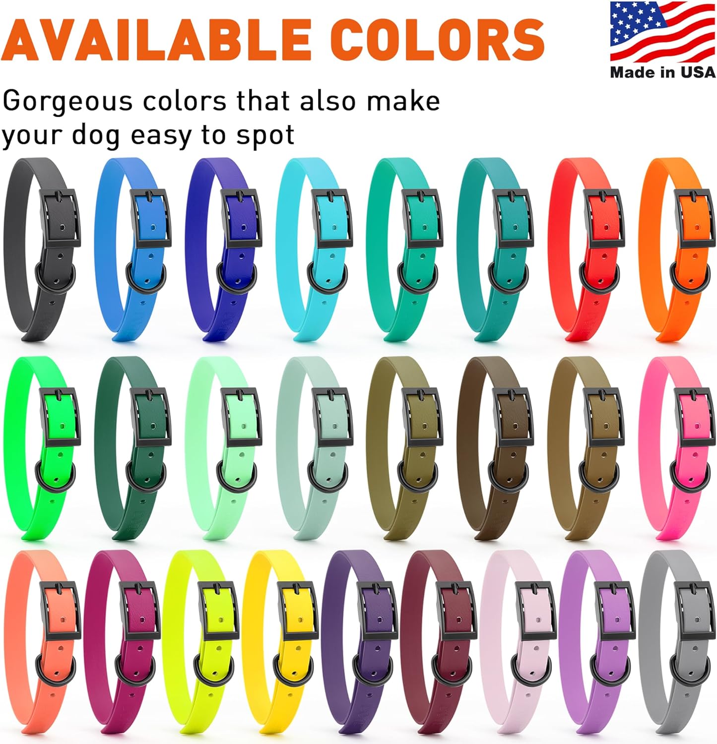 Dogline Biothane Waterproof Dog Collar Strong Coated Nylon Webbing with Black Hardware Odor- Proof for Easy Care Easy to Clean High Performance Fits Small Medium or Large Dogs, Battleship Gray