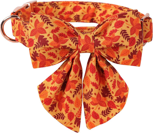 Lionet Paws Dog Collar with Bowtie - Cute Cotton Adjustable Fall Bowtie Dog Collar with Metal Buckle for Small Medium Large Dog Girl Boy Gift, XS, Neck 7-11in