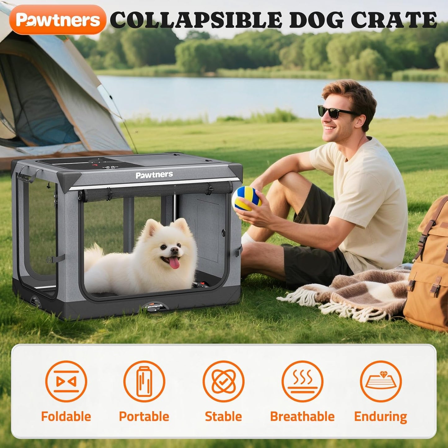 Collapsible Dog Crate: 26 Inch Foldable Soft Sided Dog Crate for Small Dogs, Portable Dog Travel Kennel with Soft Mat for Indoors & Outdoors, Grey (26" L x 18" W x 18" H)