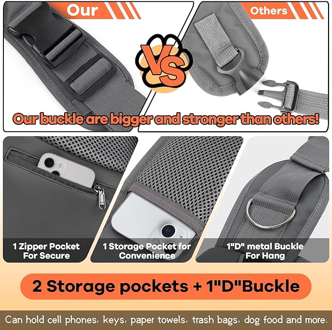 YUDODO Pet Sling Carrier for Small Dogs & Cats – Hands-Free Puppy Carrier with Safety Hook, Large Zipper Pocket, Soft Breathable Mesh, Adjustable Strap & Reflective Strip (Black 1.0 S)