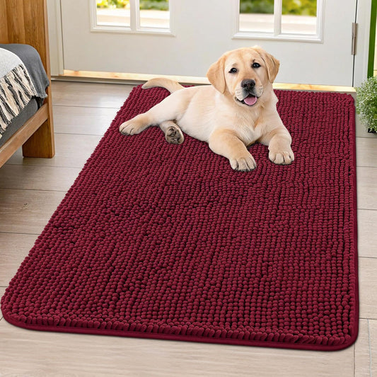Smiry Dog Door Mat for Muddy Paws 40x32, Absorbs Moisture and Dirt Doormat, Non-Slip Washable Quick Dry Chenille Front Door Mat Indoor Entrance, Entryway Carpet for Inside Floor, Burgundy