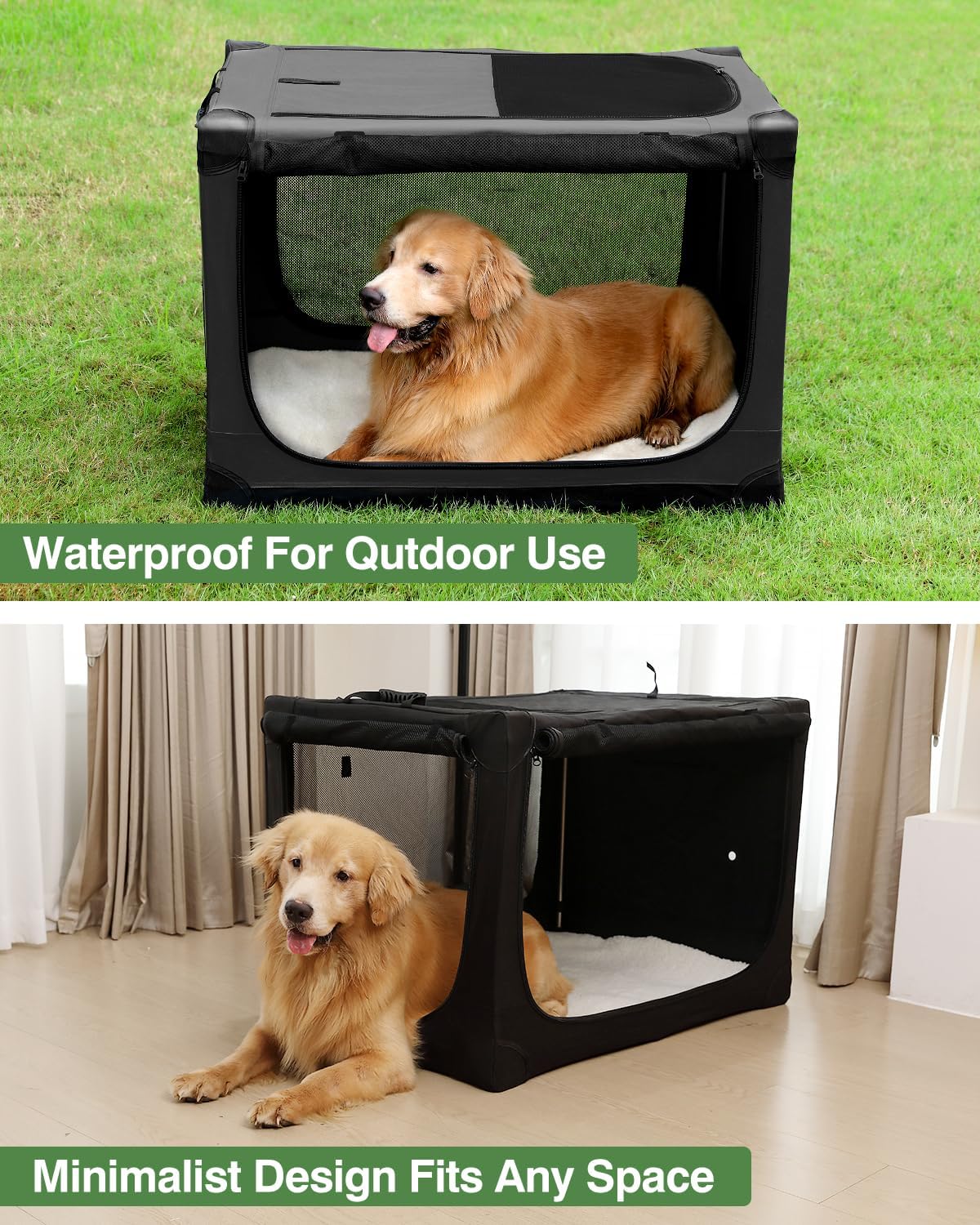 36 Inch Collapsible Travel Dog Crate for Medium Large Dogs, Portable Dog Crate 4-Door Foldable Soft Kennel with Durable Mesh Windows for Indoor & Outdoor Travel, with Storage Bag,Black