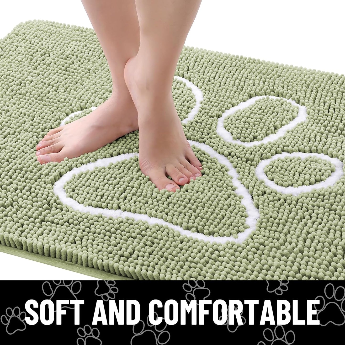 Smiry Dog Door Mat for Muddy Paws, Absorbent Dirt Trapper Non Slip Quick Dry Washable Chenille Mat for Mud Dogs, Entry Rug for Indoor and Outdoor (40x32 Inches, Sage Green)